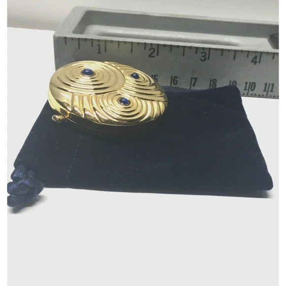 Vintage Estee Lauder Gold Ripple Swirl Peacock Jeweled Mini Compact Case Rare